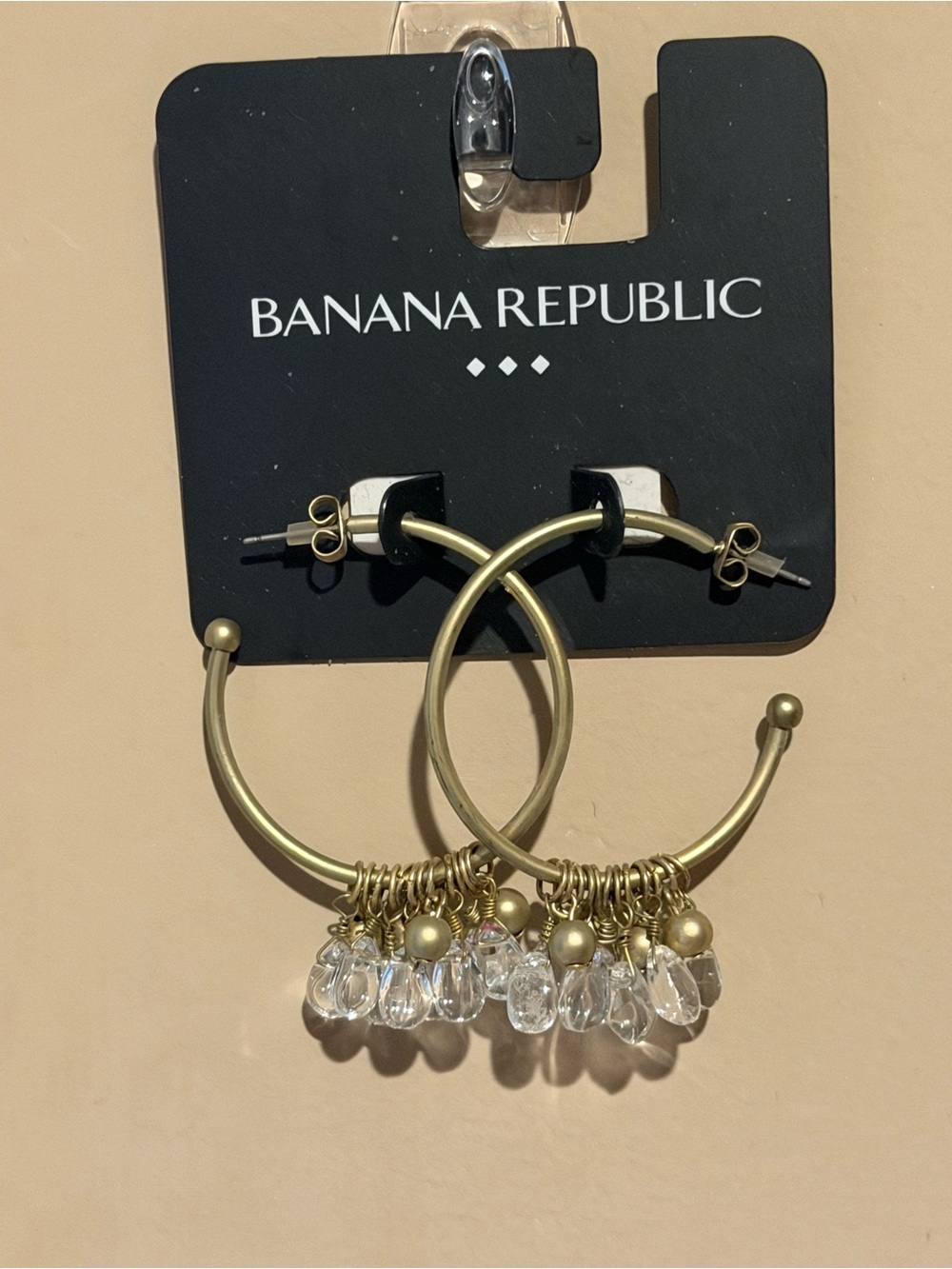 Banana Republic gold-tone hoop earrings with clear crystal charms